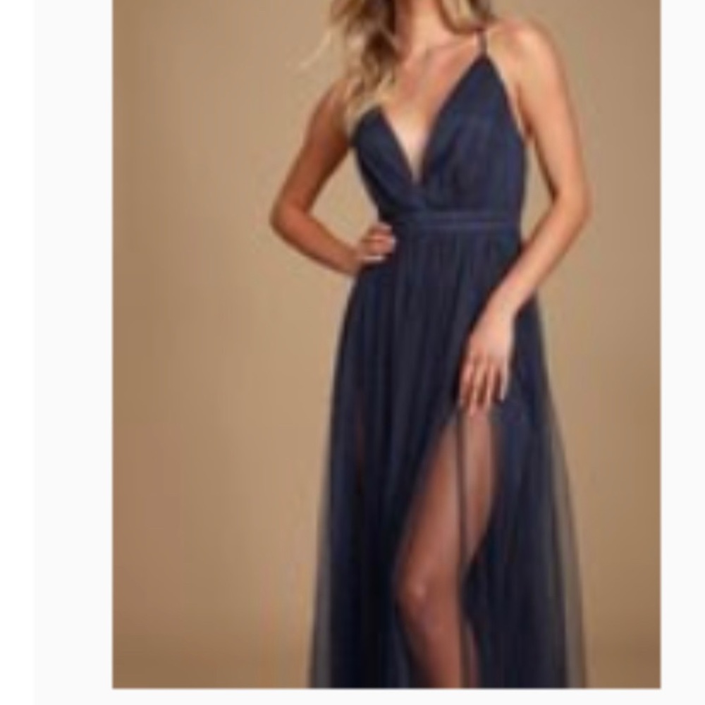 Rare Beauty Navy Blue Backless Maxi Dress